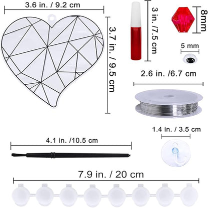 Winlyn 24 Sets Heart Suncatchers Ornaments Decorations DIY Window Paint Art Stickers Crafts Heart Sun Catchers Kits for Kids Valentine's Day Pirate-Themed Birthday Activities Party Favors Art Project