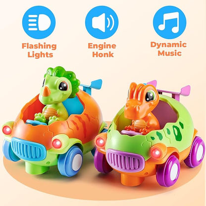 Remote Control Car for Toddlers 1-3: Dinosaur RC Cars Toys for Kids 2-4 with Led Lights Music, Christmas Birthday Gifts for 3-5 Year Old Boys, 2 Packs for Racing