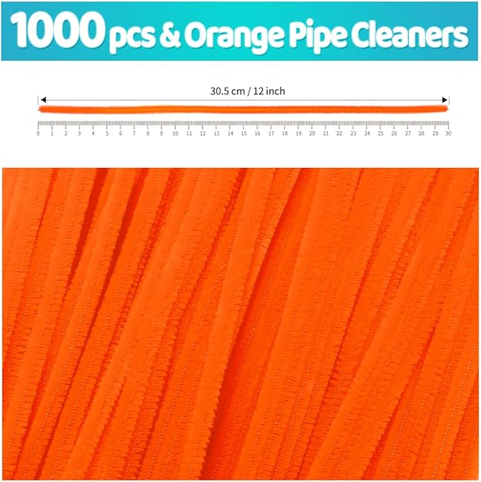 Iooleem 1000pcs Orange Pipe Cleaners, Chenille Stems, Pipe Cleaners for Crafts, Pipe Cleaner Crafts, Art and Craft Supplies.