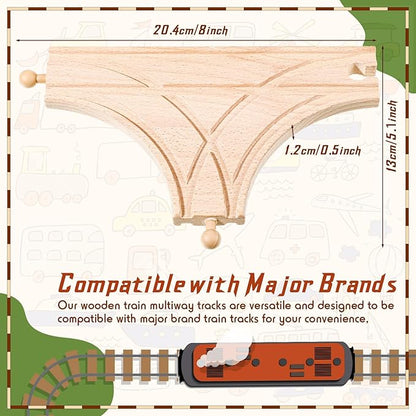 2 Pieces Wooden T Train Track Accessories for Toy Train Wood Track Bridges and Tunnels Multi Way Switch Expansion Compatible with Most Railroad Set