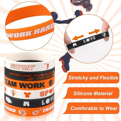JUNEBRUSHS Basketball Motivational Silicone Wristband, 42PCS Basketball Party Favors Rubber Bracelets for Sports Gifts Sports Prize Party Decorations Rewards Supplies (6 Designs)