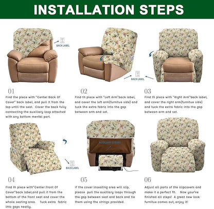 CRFATOP Printed Recliner Slipcover Stretch Reclining Chair Covers 4 Pieces Non Slip Recliner Sofa Slipcovers with Pocket Fitted Sofa Couch Cover Lazy Boy Chair Cover for Pet Kid Living Room,06
