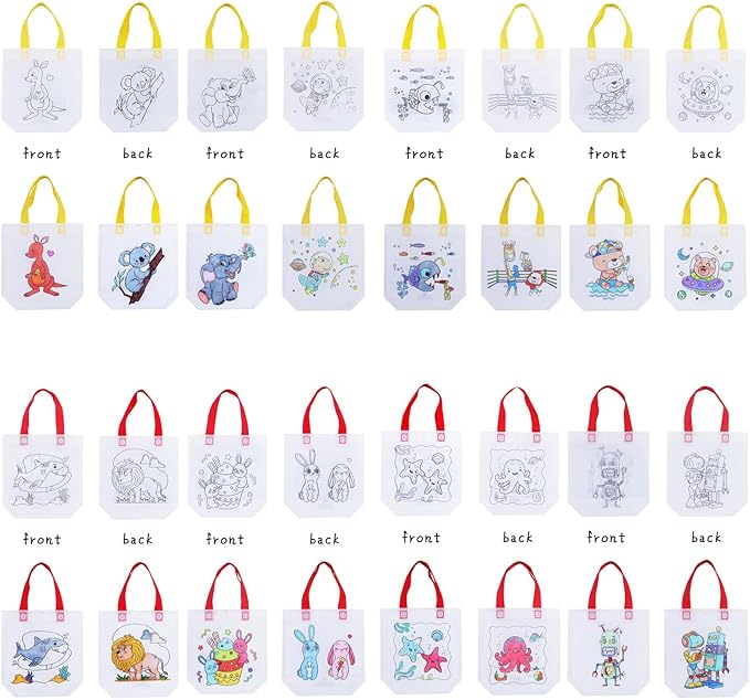 65 Pack Graffiti Goodie Bags for Kids Birthday Party Favors Art Class, Color Your Own Tote Bag,Eco Reusable Coloring Carnival Animal Art Party Goodie Bags(40 Bags +24 Color pens +1 pad)