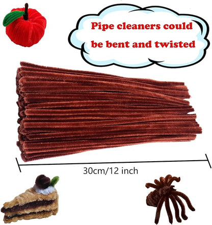 Swpohrat 100 Pieces Brown Pipe Cleaner Craft Set,Thick Fuzzy Chenille Stem Pipe Cleaners for DIY Craft Projects and Decorations