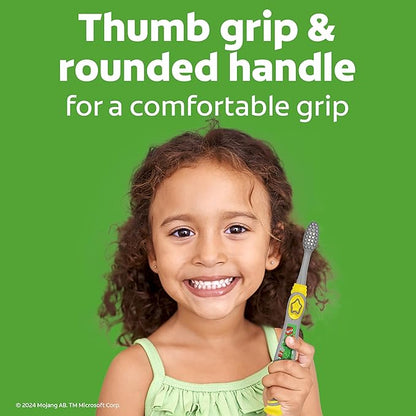 Colgate Kids Minecraft Toothbrush Pack, Extra Soft Toothbrushes for Kids, Includes Built-in Suction Cups for Easy Upright Storage, for Kids with Baby Teeth and Adult Teeth, 2 Count