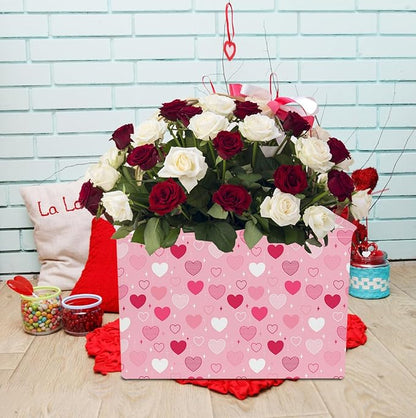 NTAOHAMPER Rectangular Storage Basket Empty,Collapsible Gift Basket with Handles,Heart Print Basket, Books Box,Room Decor(Love You Heart)