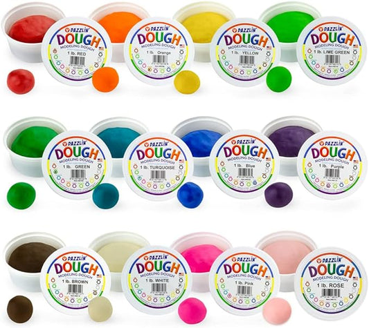 Hygloss Play Modeling Dough - 12lb. Dough Unscented - Safe & Non-Toxic for Kids Arts & Crafts - Party Favors - Classroom Supplies, 12 Assorted Colors