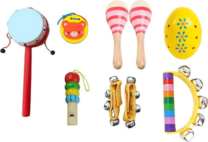 Toddler Musical Instrument, Wooden Percussion Musical Instruments Toy for Kids Toddlers, Preschool Educational Instrument Toy Set with Rattle Drum, Egg Shaker, Maracas for Boys and Girls