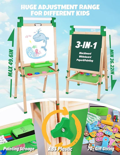 JOYOOSS Easel for Kids Art Easel Kids Easels for Toddlers,Wooden Kid Easel with Paper Roll - Adjustable Magnetic Double Sided Kids Dry Erase Board, Art Easel for Toddlers Outdoor Easel for Kids Green