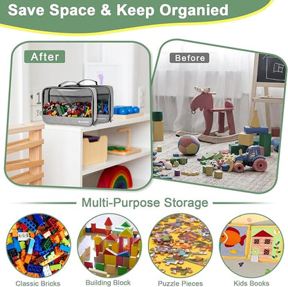 4 PCS Toys Storage Bag, Classic Bricks Building Set Storage Bag, Travel Case for Building Toys, Puzzles, Grey