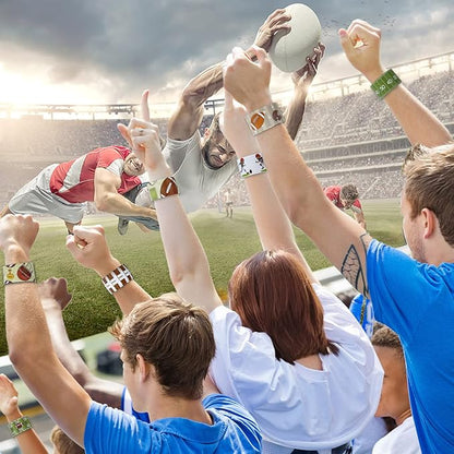 72PCS Football Slap Bracelets Wristband Football Party Favors, Football Birthday Rugby Match Party Supplies Kids Classroom Gifts, Sports Themed Bracelets for Kids and Adults, 12 Designs