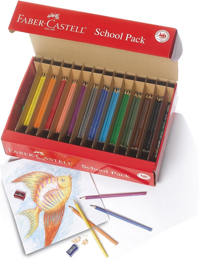 Faber-Castell - 288 Count- Grip Watercolor EcoPencils School Pack - Art Supplies For Kids- (24 Sets of 12 Colors + Free Sharpeners and Paint Brushes)