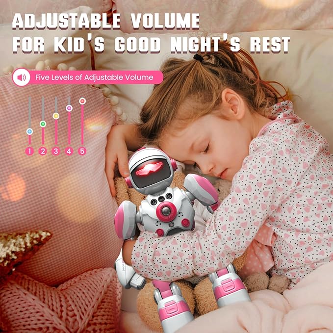 Robot Toys for Kids 3-5, Robot for Girls 3 4 5 6 Year Old Upgrade Record Voice Remote Control Robo Programmable Music Dancing Function Smart Pink Warrior Birthday Gift Toy for Toddler 7 8 9 8-12
