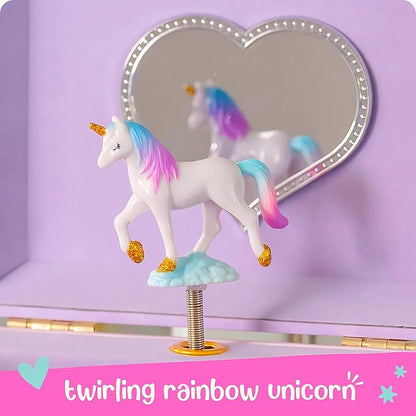 Musical Unicorn Jewelry Box for Girls - Kids Music Box with Spinning Unicorn, Unicorn Birthday Gifts for Little Girls, Jewelry Boxes, 6.8 x 5.3 x 6 in - Ages 3-10