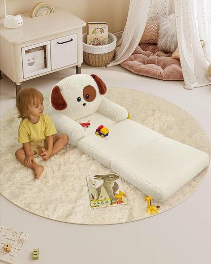 MOONBEEKI Comfy Toddler Chair, Kids Couch Fold Out to Lounger, Foldable Baby Sofa Plush for Girl and Boy Age 18 Months and Up （Charlie Dog）