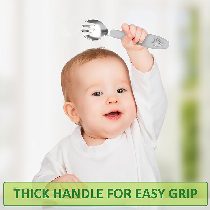 CHILLOUT LIFE Toddler Utensils, Kids Silverware with Silicone Handle, Stainless Steel Metal Toddler Forks and Spoons Safe Baby Cutlery Set for Self Feeding BPA Free Dishwasher Safe - 12 Piece