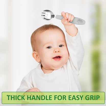CHILLOUT LIFE Toddler Utensils, Kids Silverware with Silicone Handle, Stainless Steel Metal Toddler Forks and Spoons Safe Baby Cutlery Set for Self Feeding BPA Free Dishwasher Safe - 12 Piece