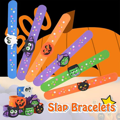 Welkin 6PCS Halloween Slap Bracelets For Kids,Colorful Silicone Bracelet, Soft and Safe Slap Bracelets Party Decorations Favors，Kids halloween Party Gift (Halloween)