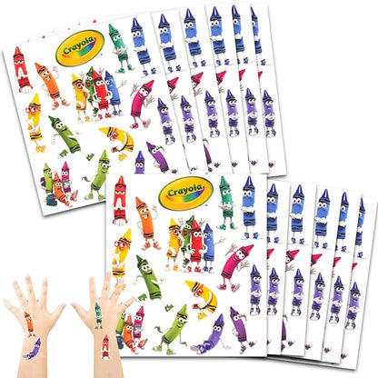 Crayola Party Favors for Boys & Girls Bundle ~ 12 Pack Crayola Crayon Temporary Tattoo Sheets for Kids Birthday Party Goodie Bags | Crayola Colors Party Supplies