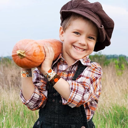 48Pcs Thanksgiving Slap Bracelets Thanksgiving Party Favors for Kids Thanksgiving Gifts for Kids Autumn Maple Leaf Turkey Pumpkin Slap Bracelets for Fall Party Favors Decorations Classroom Prizes