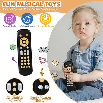 Orzbow Baby Remote Control Toy for 6 Months+ with Music, TV Remote Toy with Realistic Light and Sound - English, French and Spanish for Infant Play - BPA Free, Black