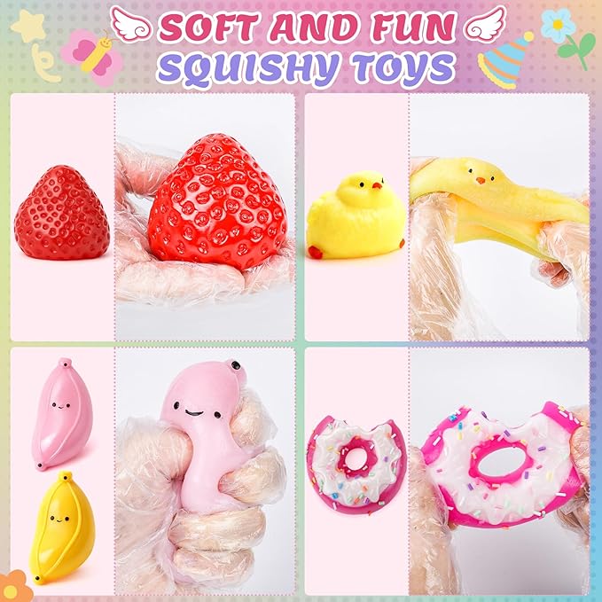 20Pcs Taba Squishy Pack Fidget Toys, Include Squishies Chick, Cat Paws, Hamster, Strawberry Toys, Sensory Toys for Kids, Classroom Birthday Gifts, Goodie Bag Stress Relief Toys (11big+9small)
