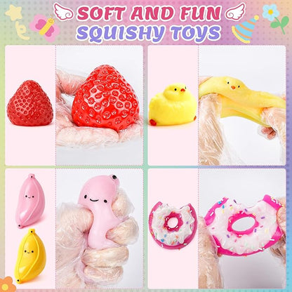 20Pcs Taba Squishy Pack Fidget Toys, Include Squishies Chick, Cat Paws, Hamster, Strawberry Toys, Sensory Toys for Kids, Classroom Birthday Gifts, Goodie Bag Stress Relief Toys (11big+9small)