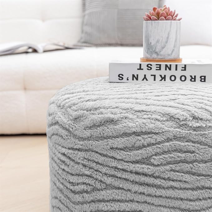 Asuprui Round Pouf Ottoman Stuffed Home Pouf Ottoman Foot Rest Foot Stool Poufs for Living Room Boho Home Decor Foldable Floor Chair Storage for Living Room, Bedroom