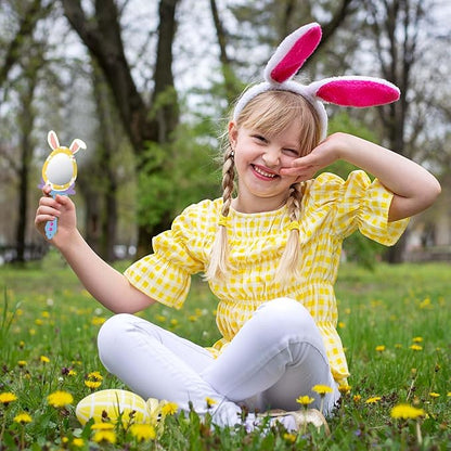 9 Pack Easter Bunny Craft for Kids Decorate You Own Bunny Mirrors for Girls DIY Coloring Hand Mirror for Wooden Easter Craft Project Easter Hunt Gifts