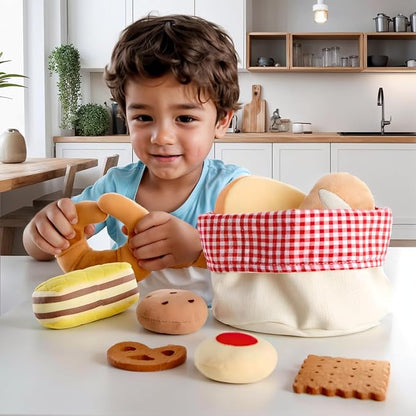 Hape Toddler Bread Basket |Soft Pretend Food Playset for Kids, Bread Toy Basket Includes Toast, Jam Cookie, Cake, Soda Biscuit and More