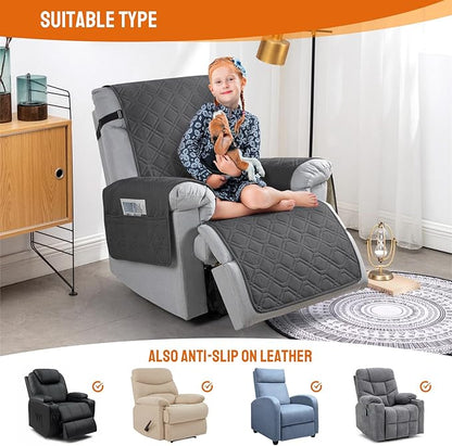 VANSOFY 100% Waterproof Recliner Chair Covers, Recliner Cover Non-Slip Dog Chair Cover Furniture Protector Washable Slipcover with Pocket, Elastic Straps for Pets, Dogs(Charcoal Gray, 28")