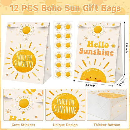 Erweicet Boho Sun Party Favors 72 PCS Sunshine Slap Bracelet Boho Rainbow Temporary Tattoos DIY Stickers Keychain Plastic Straws Gift Bags for Kids Sun Theme Birthday Party Baby Shower