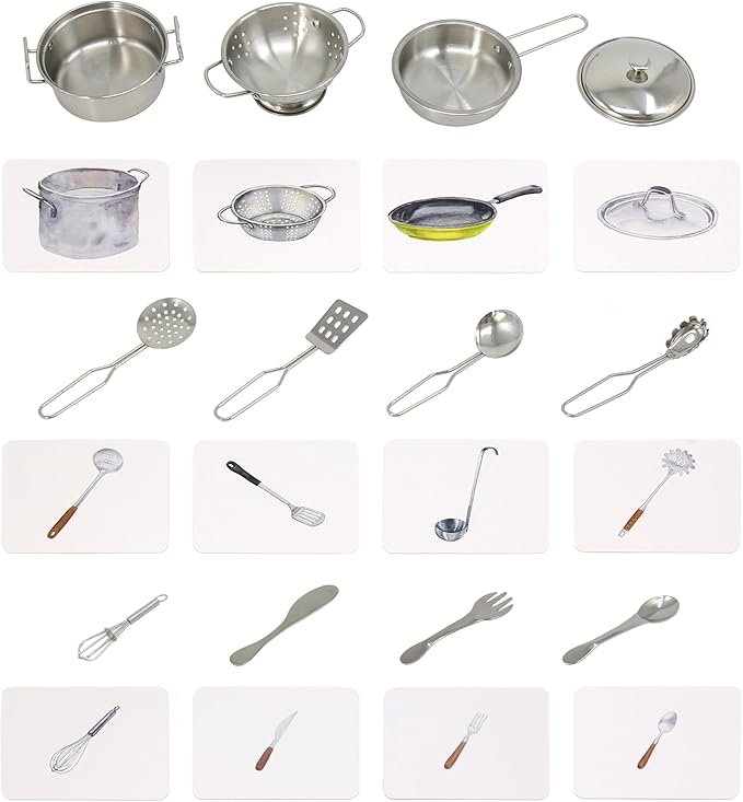 Montessori Language Materials Objects with Similar Cards 12pcs Mini Kitchen Replicas with Picture Cards
