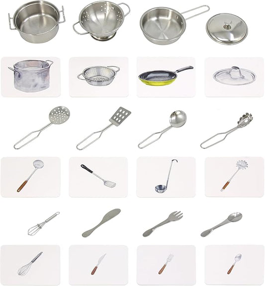 Montessori Language Materials Objects with Similar Cards 12pcs Mini Kitchen Replicas with Picture Cards