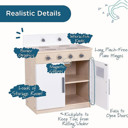 Children’s Factory Wooden Play Stove for Kids and Toddlers – Pretend Kitchen Playset with Realistic Design – Preschool Furniture for Classroom or Playroom – 24" W x 15" D x 28" H – Assembly Required