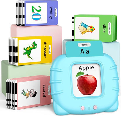 Educational-Toys with Music, ABC Talking-Flash-Cards with 252 Sight Words, Number, Preschool-Learning-Activities, Pocket Speech for Toddler Ages 1-6 Boys and Girls, Birthday/Easter Gifts, Blue