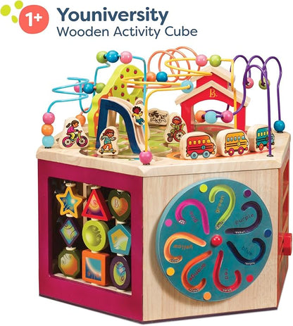B. toys- Youniversity- Wooden Activity Cube – Developmental Learning Center – Toys for Toddlers, Kids – Alphabet, Numbers, Shapes – 12 Months +