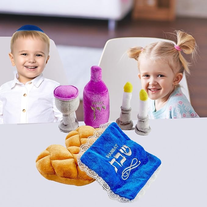 Rite Lite My Soft Shabbat Set- Plush Toy Set for Kids Shabbos Jewish Gifts Home Decor Hebrew Shabbat Kiddush Cup Challah Accessories Fun & Educational