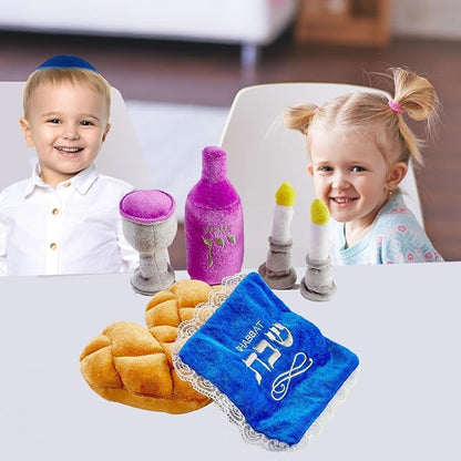 Rite Lite My Soft Shabbat Set- Plush Toy Set for Kids Shabbos Jewish Gifts Home Decor Hebrew Shabbat Kiddush Cup Challah Accessories Fun & Educational
