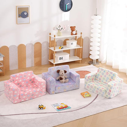 Tiita Kids Sofa, 2-in-1 Kids Sofa Chair, Convertible Children Couch to Lounger, Flip Out Kids Sofa Chair, Toddler Armrest Chair Bed, Folding Kids Play Sofa for Girl or Boy, Purple Paws