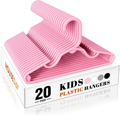 HOUSE DAY Premium Baby Hangers 20 Pack, 11 Inch Kids Plastic Hangers Pink, Slim Childrens Hangers for Infant, Toddler, and Child Clothes, Durable Baby Clothes Hangers for Closet