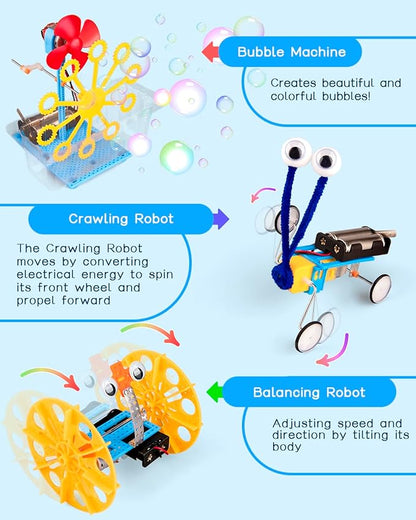 6-in-1 STEM Kit for Kids Ages 6-12, STEM Toys for Boys Ages 8-12, Robot Building Kit & Car Crafts for Kids, Science Activities Robotics Kits for 6 7 8 9 10 12 Year Old Boys Girl Birthday Gifts