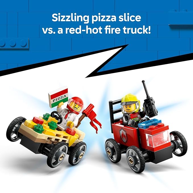 LEGO City Pizza vs. Fire Truck Race Car Pack Toy - Building Toy for Kids, Boys and Girls, Ages 5+ - Gift for Birthdays and Holidays - Includes Chef and Firefighter Minifigures - 60458