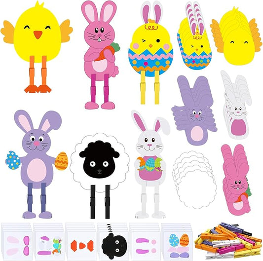 30 Sets Easter Crafts for Kids DIY Easter Bunny Clothespin Craft Eggs Chick Sheep DIY Kits Funny Easter Activities for Kids Home Classroom Easter Spring Party Favor