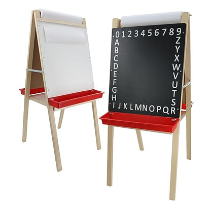 Flipside Products Child Dry Erase/Black Alphabet Chalkboard Paper Roll Easel, Wooden Easel, Double-Sided, Children's Art, Drawing