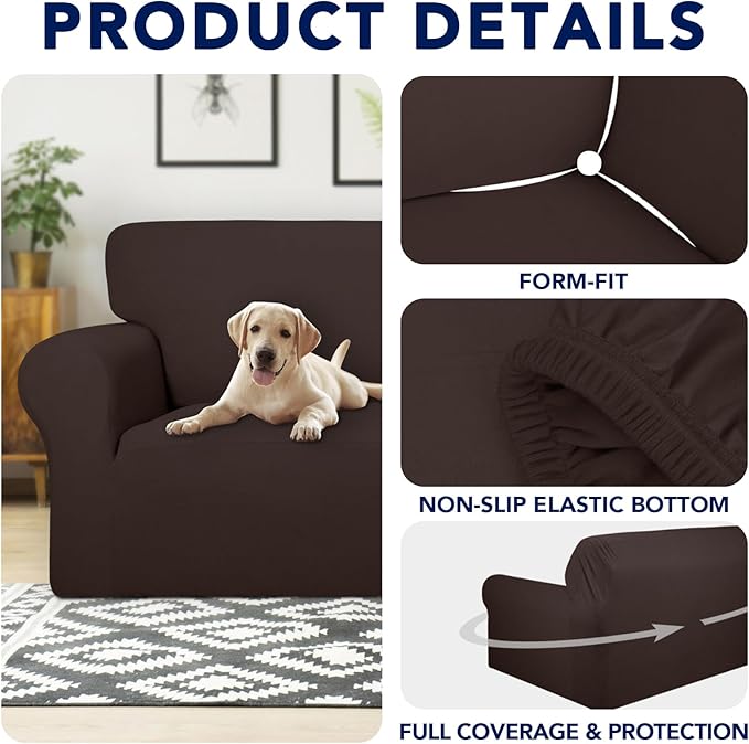 PureFit 100% Dual Waterproof Couch Cover Slipcovers for Couches and Sofas - Stretch Non Slip Fleece Sofa Covers Washable, Leakproof Furniture Protector for Kids, Pets, Dog (Chair, Chocolate)