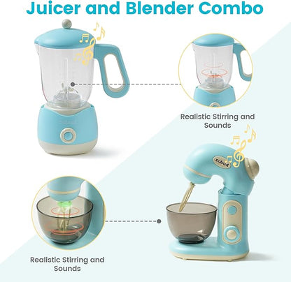 ROBUD Play Kitchen Toys, Toy Blender and Toy Juicer Set, Pretend Play Kitchen Appliances Toy Set with Accessories, Realistic Light and Sound, Boys & Girls Toys Ages 3+