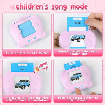 Toddler Talking Flash Cards with 255 Cards and 510 Words, Montessori Toys, Speech Therapy, Autism Sensory Toys, Learning Educational Gifts with Music for 3 4 5 6 Year Old Boys and Girls(Pink)