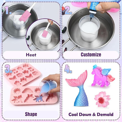 Golray Soap Making Craft Kit for Kids Girl Toys, Make 40 Pcs+ Soap Supplies with Unicorn/Mermaid/Butterfly Model, 2 Essential Oil, DIY Science Art and Craft Kit for Kid Girl Age 5-7 8-12 Year Old Gift