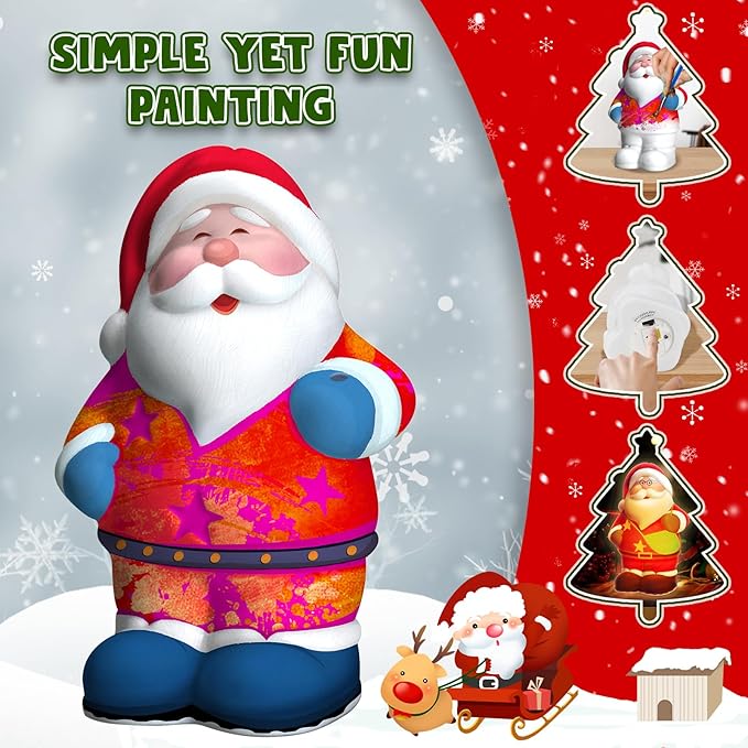 FUNZBO Paint Your Own Christmas Lamp, Christmas Crafts for Kids Adults, DIY Santa Figurines, Art Supplies Painting Kits, DIY Christmas Gifts Activities for Grils Boys Age 3 4 5 6 7 8 9 10 11 12